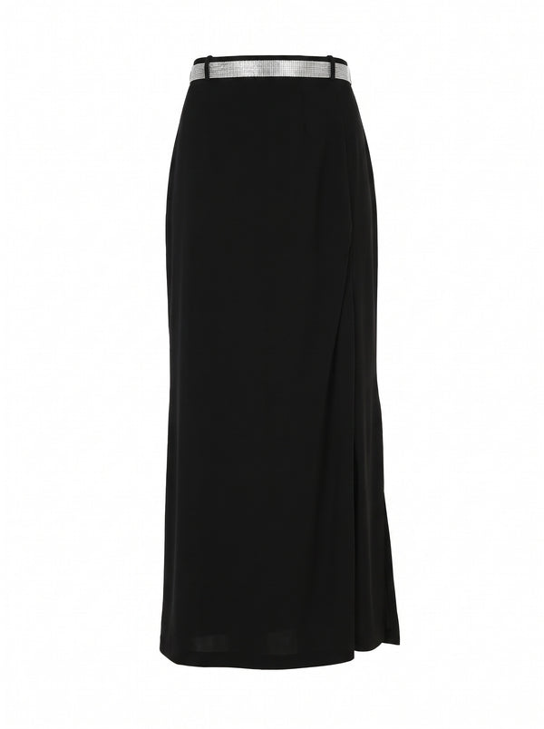 CRYSTAL-BELTED SLIT MAXI SKIRT