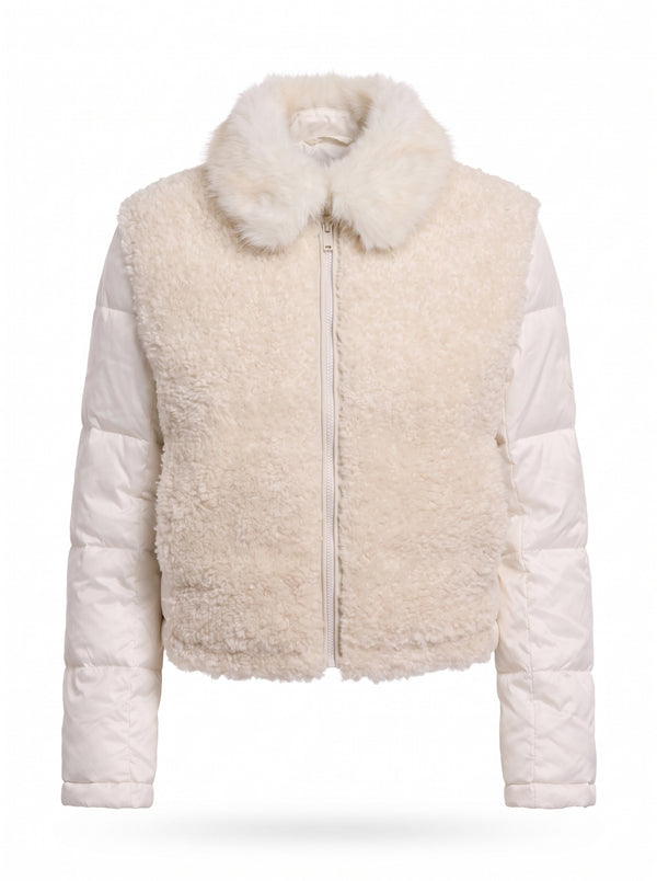 FAUX FUR COLLAR SHEARLING PUFFER JACKET