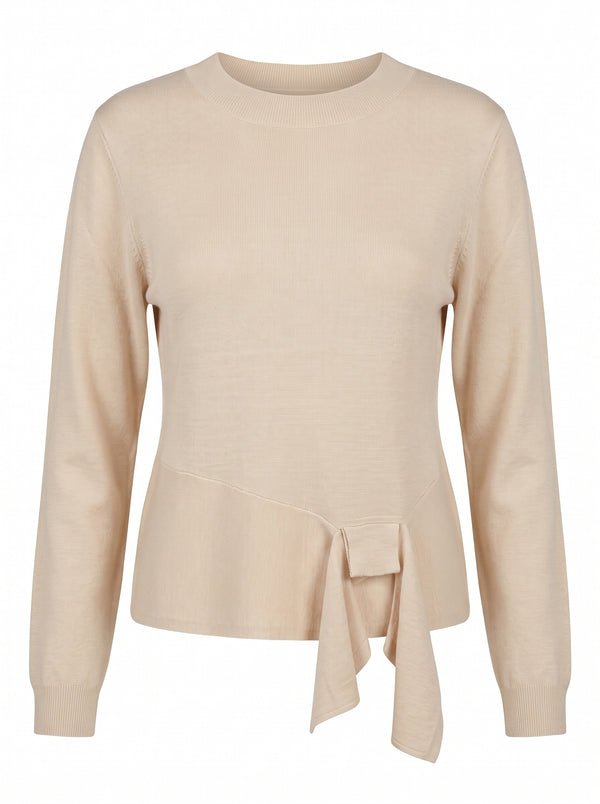 ASYMMETRIC TIE-WAIST CREWNECK KNIT