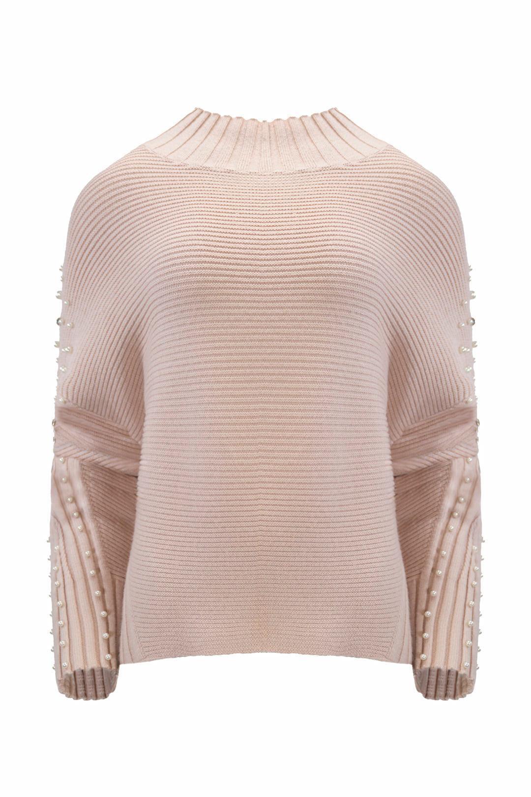 CABLE KNIT SWEATER WITH EMBELLISHED SLEEVES