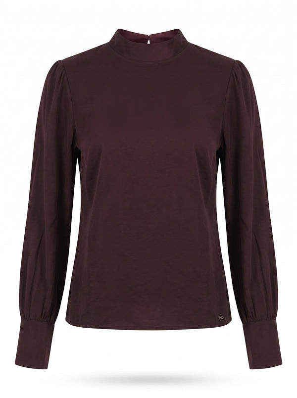MOCK-NECK GATHERED SLEEVE BLOUSE