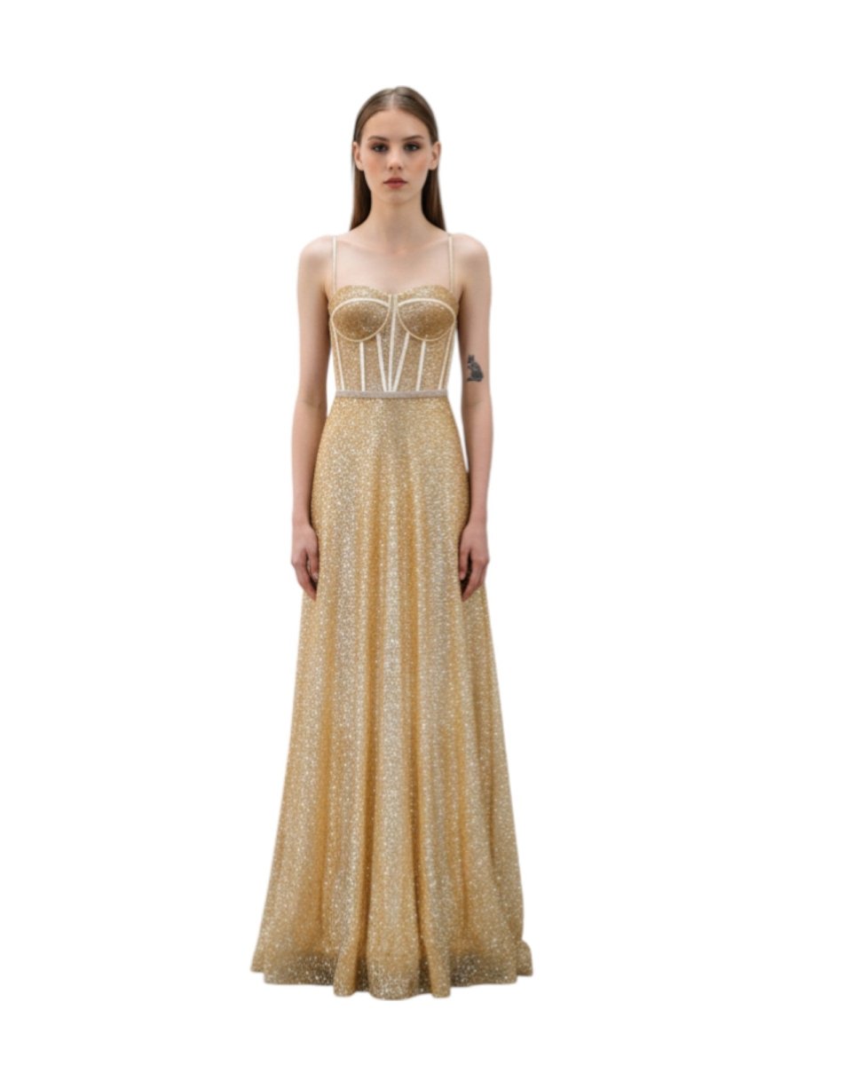 Dazzling Glitter Corset Gown  Sparkling Evening Maxi Dress  Nakhle.Ets