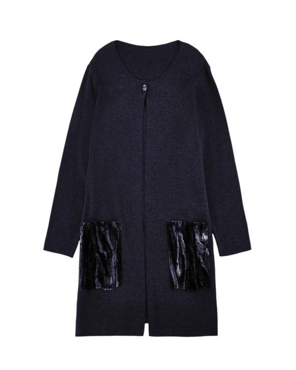 FAUX FUR POCKET CARDIGAN