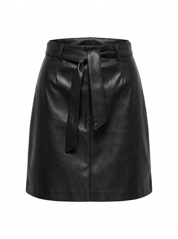 BLACK LEATHER MINI SKIRT WITH BELT