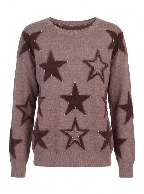 CRYSTAL STAR DROP-SHOULDER KNIT SWEATER