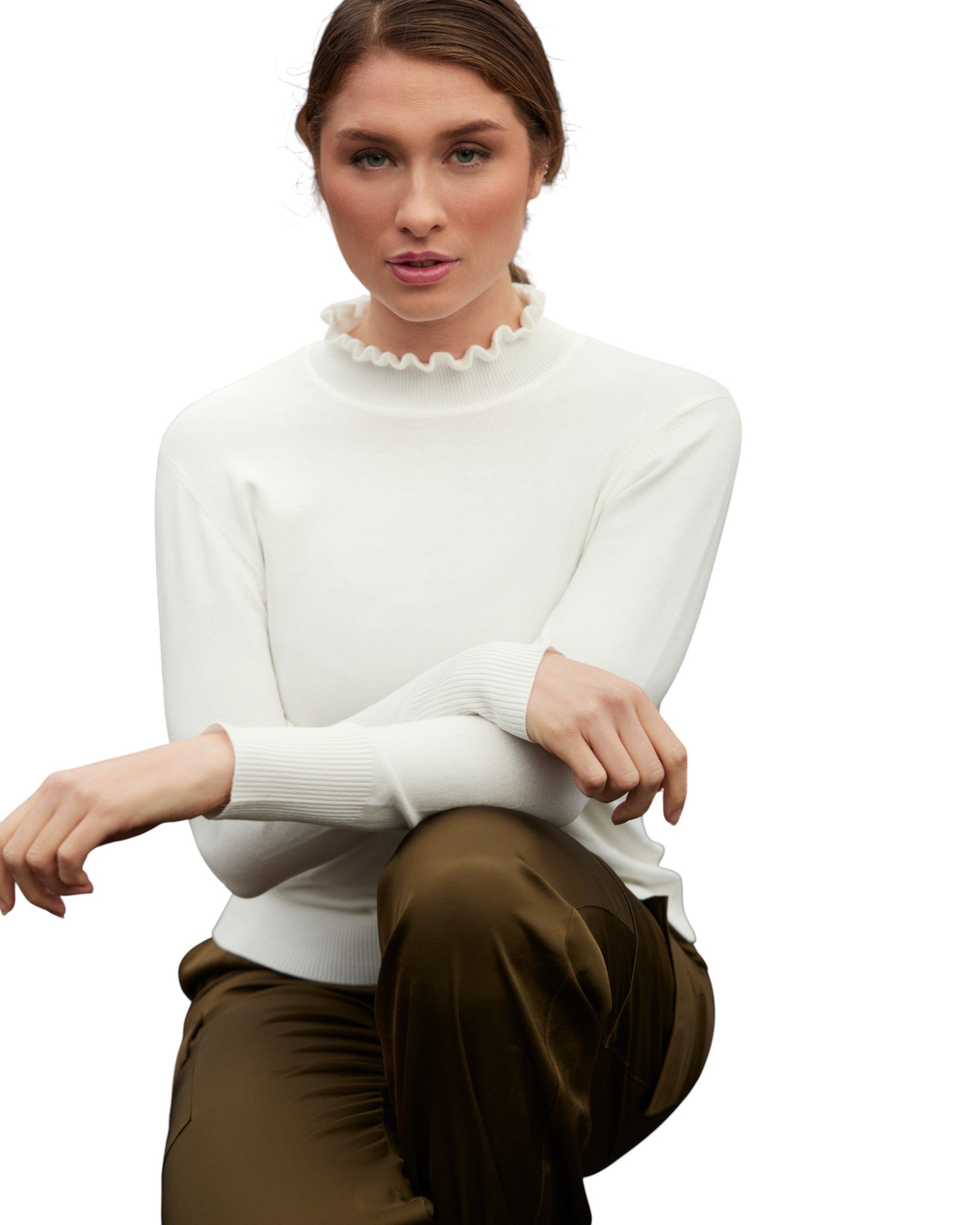 RUFFLE MOCK-NECK KNIT