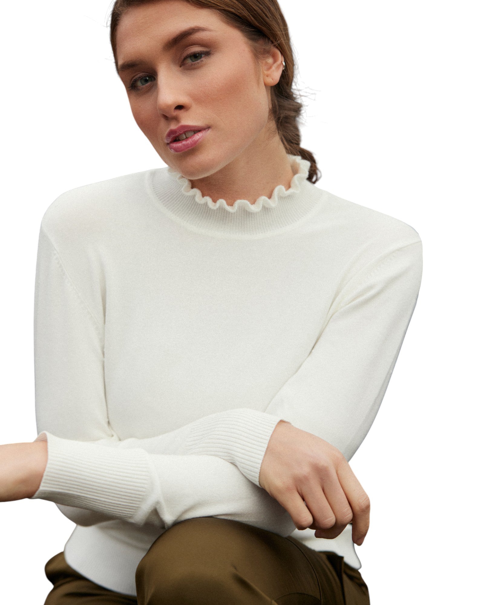 RUFFLE MOCK-NECK KNIT