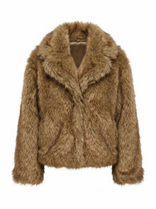 NOTCH COLLAR FAUX FUR CROPPED JACKET