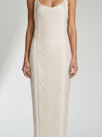 WAVE-PLEATED MIDI DRESS WITH SPAGHETTI STRAPS