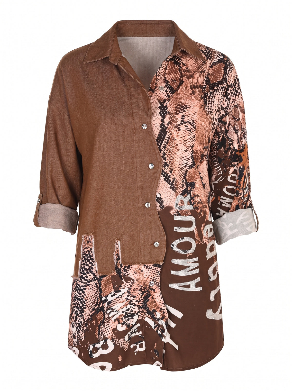 PATCHWORK SNAKE PRINT LONGLINE SHIRT