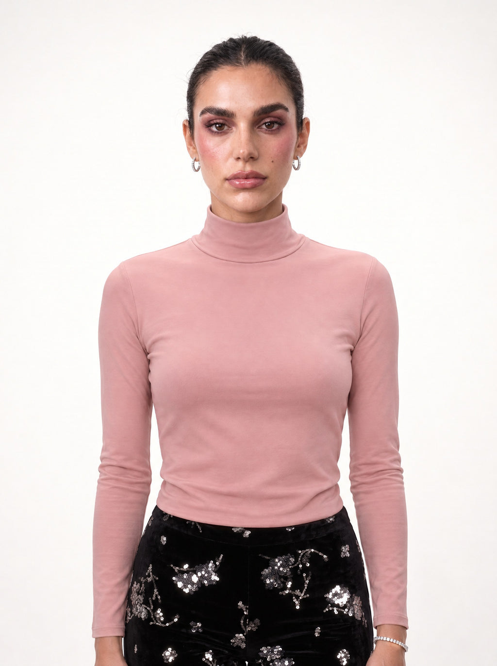 FITTED MOCK-NECK LONG-SLEEVE TOP