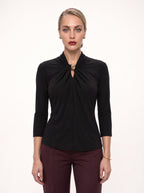 TWIST-NECK DRAPED JERSEY BLOUSE