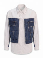 CRYSTAL-STUDDED DENIM PANEL SHIRT