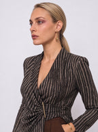 STRIPED WRAP JACKET WITH METAL BAR CLOSURE