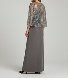 EMBELLISHED CAPE COLUMN GOWN