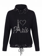 PARIS SCRIPT FUNNEL-NECK RIBBED KNIT