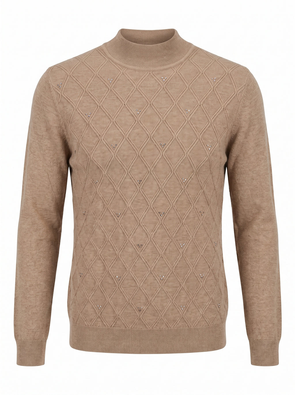 CRYSTAL DIAMOND KNIT MOCK-NECK SWEATER