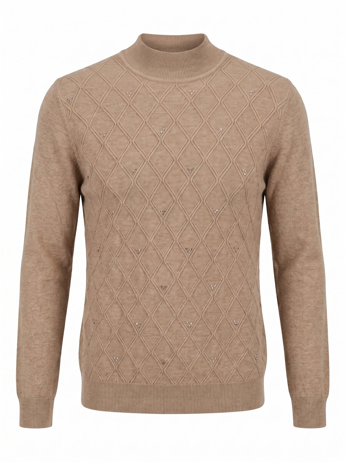 CRYSTAL DIAMOND KNIT MOCK-NECK SWEATER
