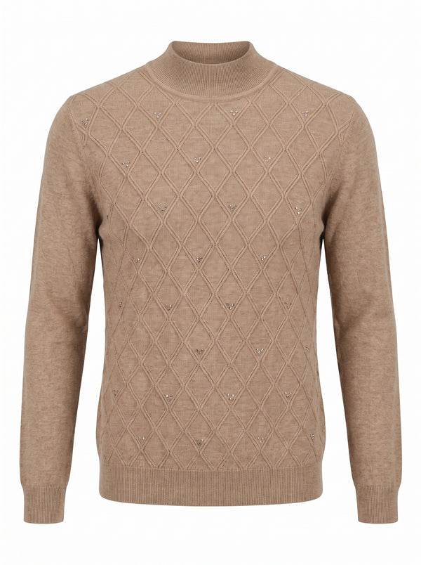 CRYSTAL DIAMOND KNIT MOCK-NECK SWEATER
