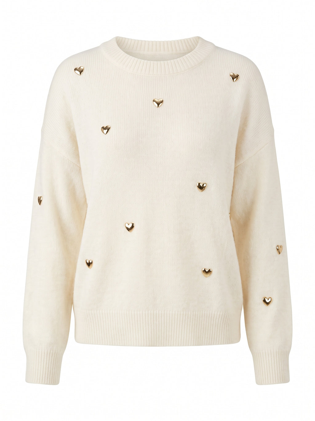 GOLD HEART STUD FUZZY KNIT SWEATER