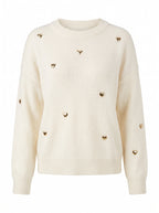 GOLD HEART STUD FUZZY KNIT SWEATER