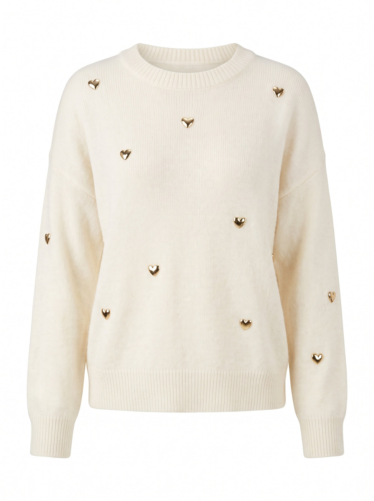 GOLD HEART STUD FUZZY KNIT SWEATER