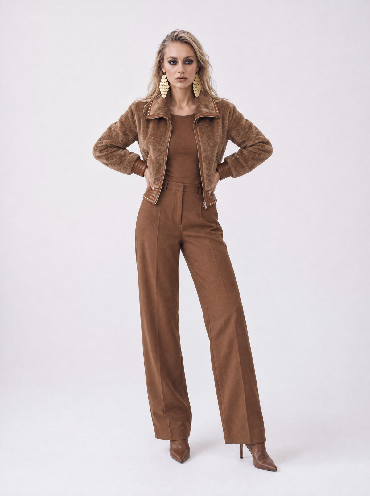 STUDDED SHEARLING-STYLE CROPPED JACKET