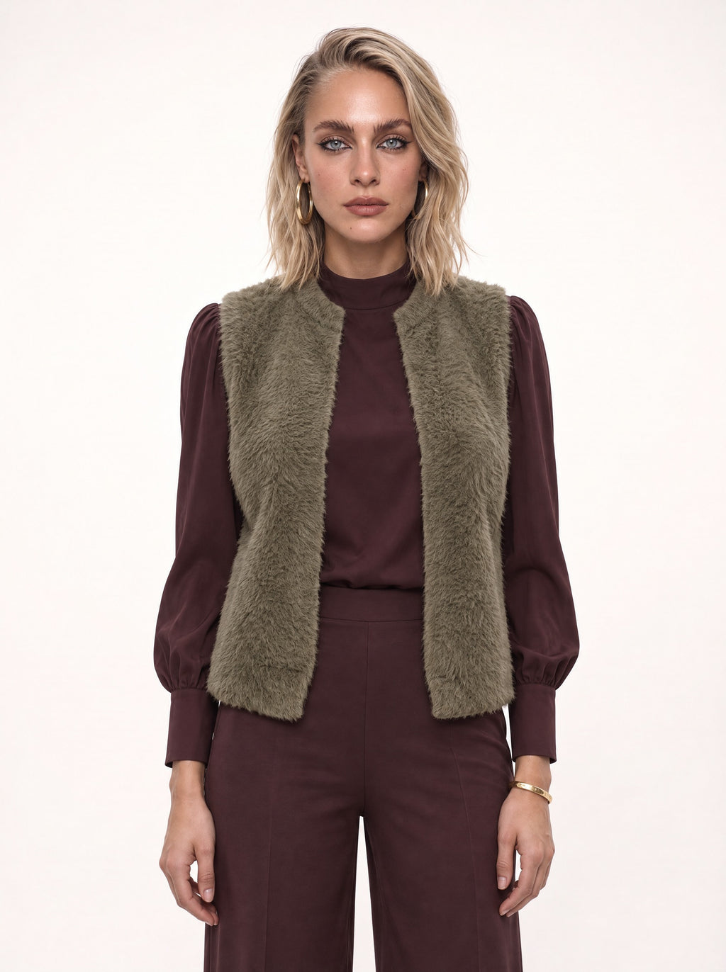 OPEN-FRONT FAUX FUR GILET