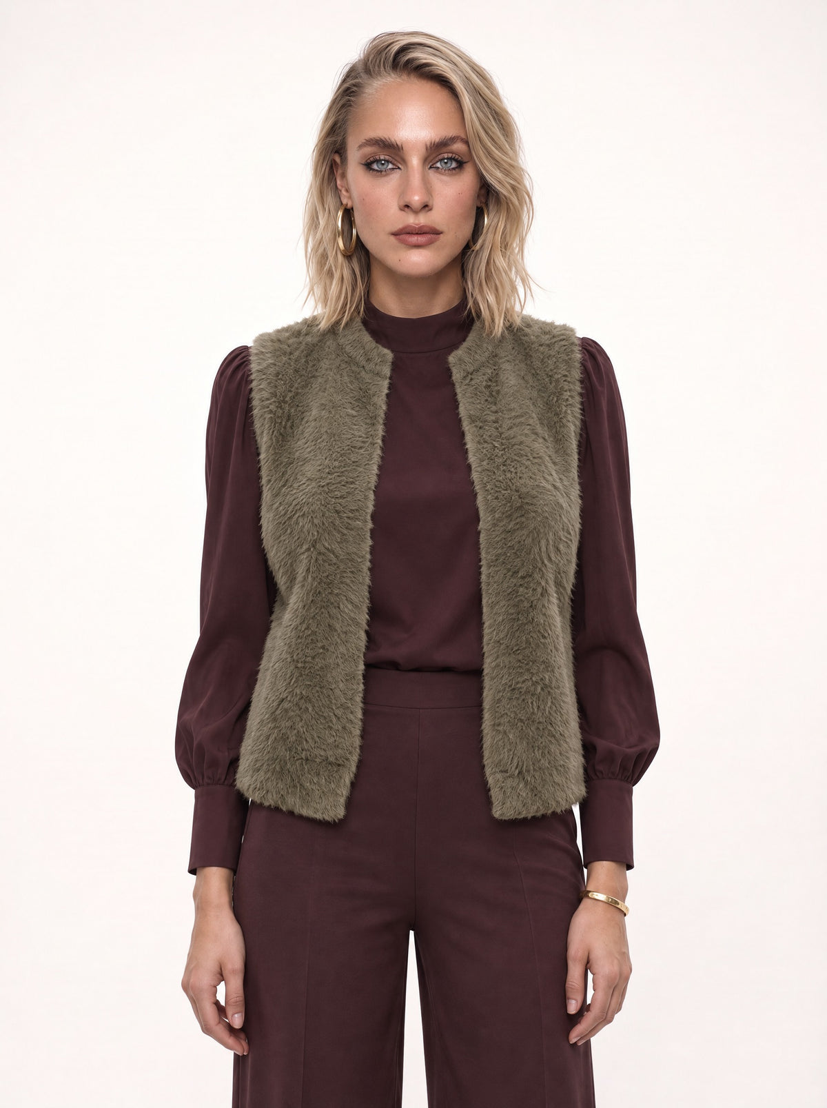 OPEN-FRONT FAUX FUR GILET