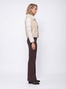 FAUX FUR COLLAR SHEARLING PUFFER JACKET