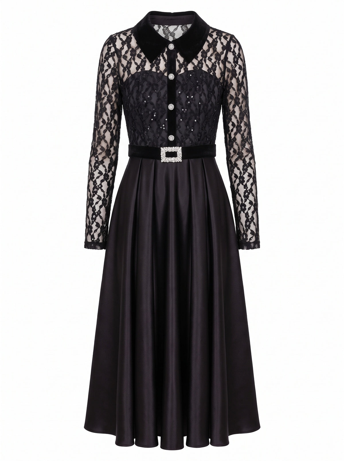 Lace Satin Midi Dress