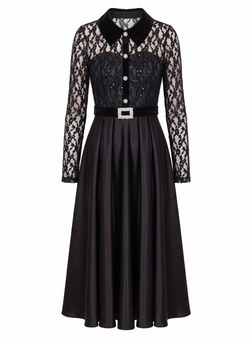 Lace Satin Midi Dress
