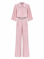 CAPE-SLEEVE COLLARED WIDE-LEG SET
