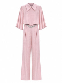 CAPE-SLEEVE COLLARED WIDE-LEG SET