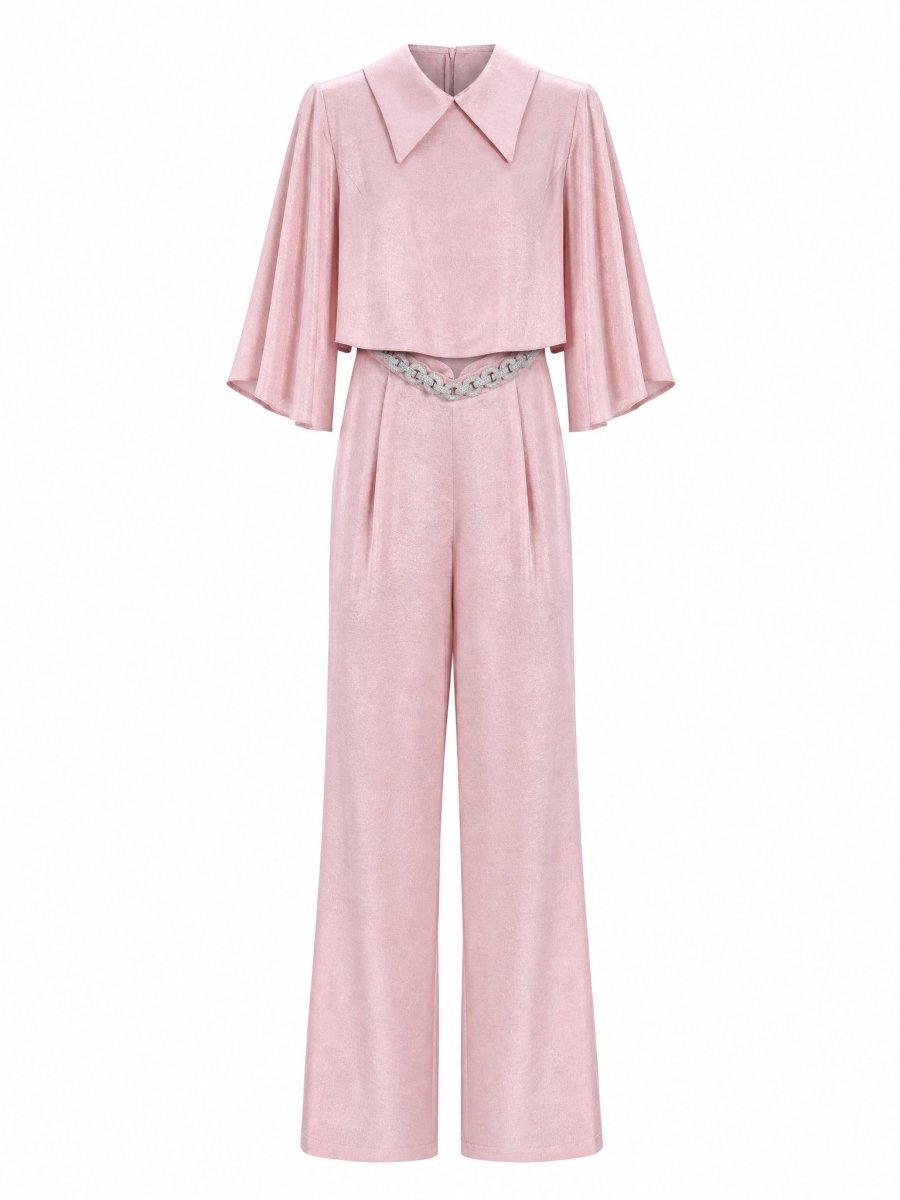 CAPE-SLEEVE COLLARED WIDE-LEG SET
