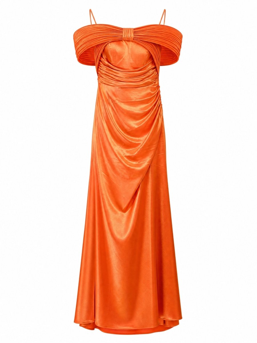 DRAPED SATIN OFF-SHOULDER GOWN