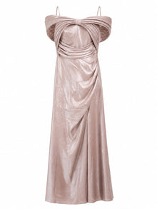 DRAPED SATIN OFF-SHOULDER GOWN