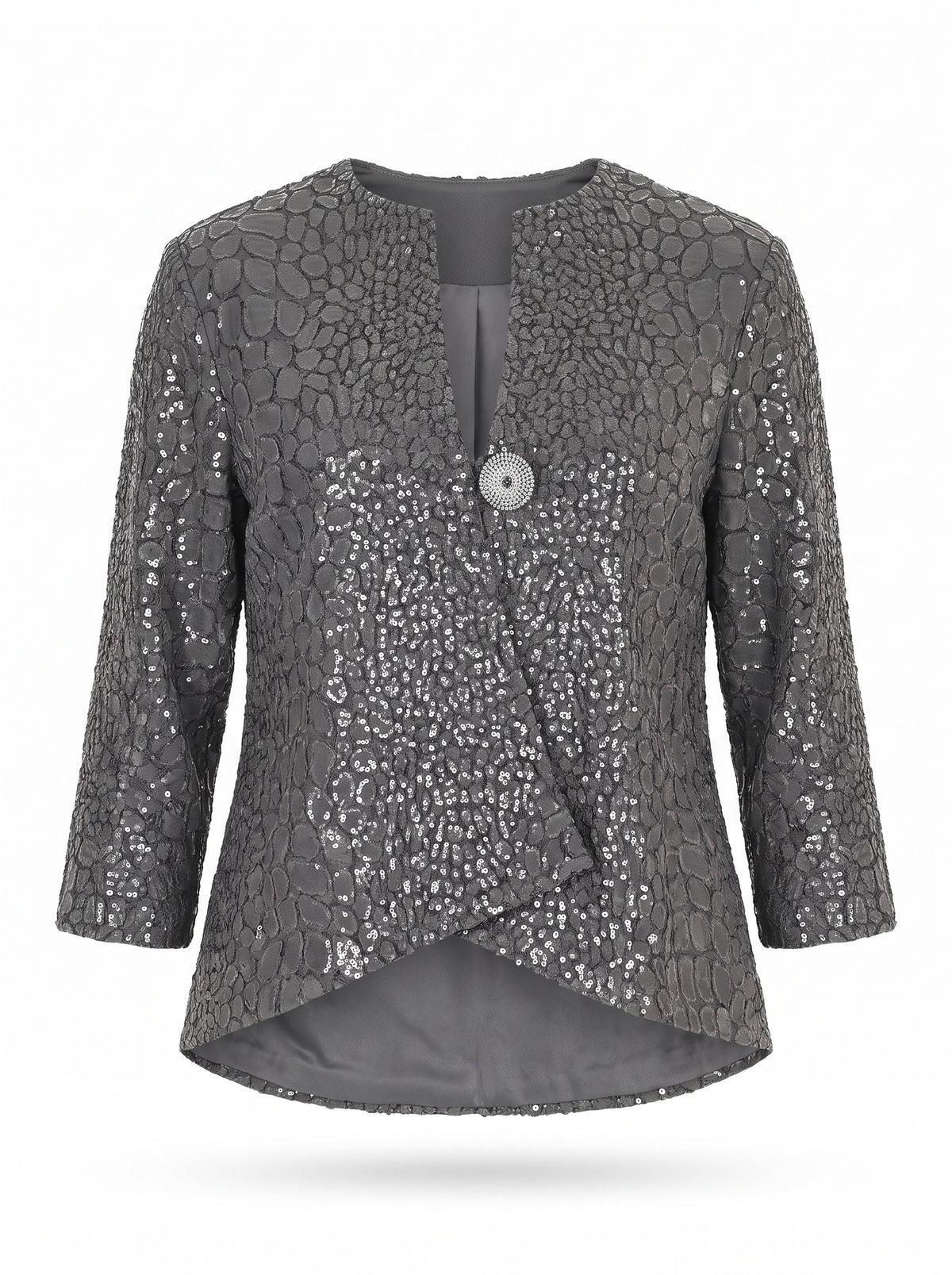SEQUINNED COLLARLESS ONE-BUTTON JACKET
