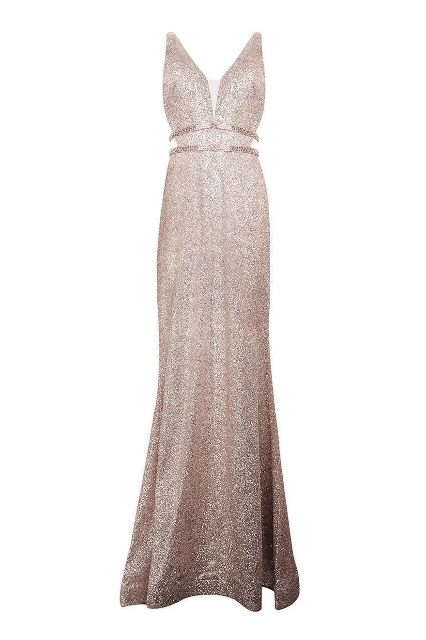 GLITTER CUTOUT EVENING GOWN