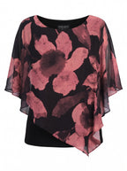 FLORAL CHIFFON OVERLAY BATWING BLOUSE