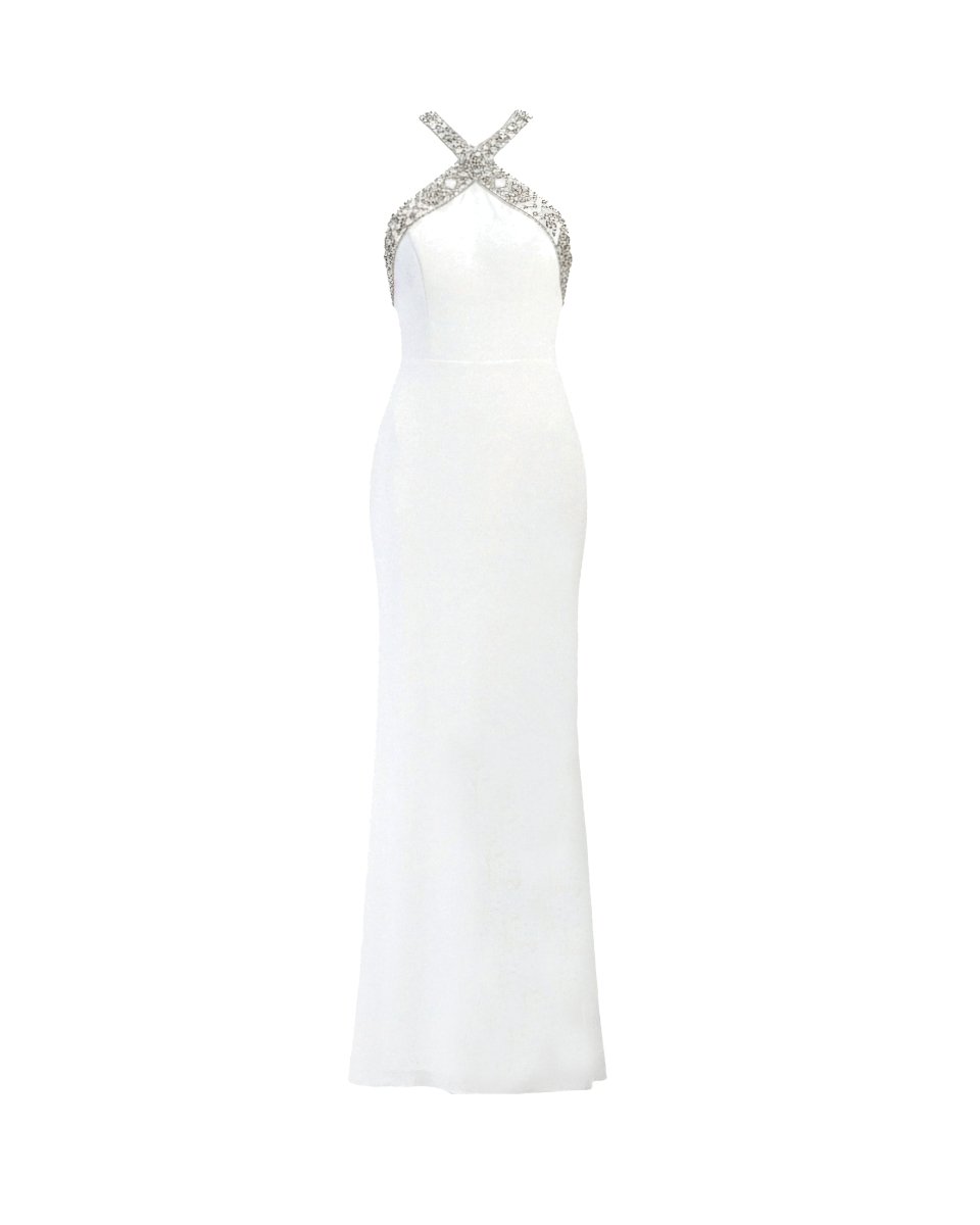CRYSTAL HALTER EVENING GOWN