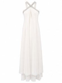 CRYSTAL HALTER COLUMN GOWN