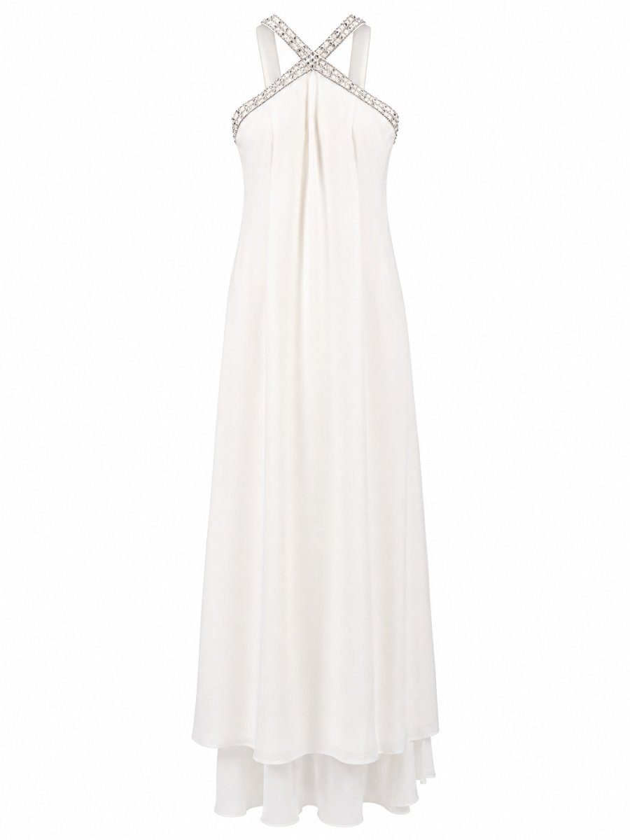 CRYSTAL HALTER COLUMN GOWN