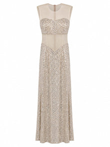 SHEER PANEL SEQUIN GOWN