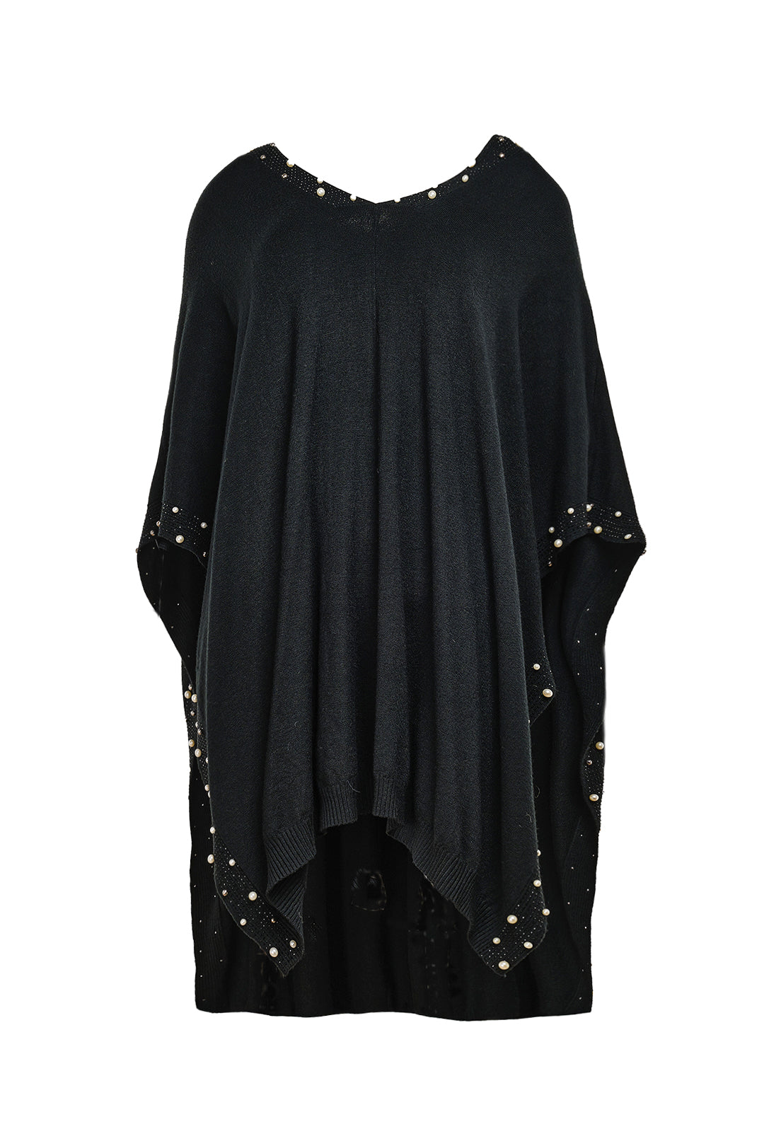 BLACK CAPE WITH PEARL DETAILS