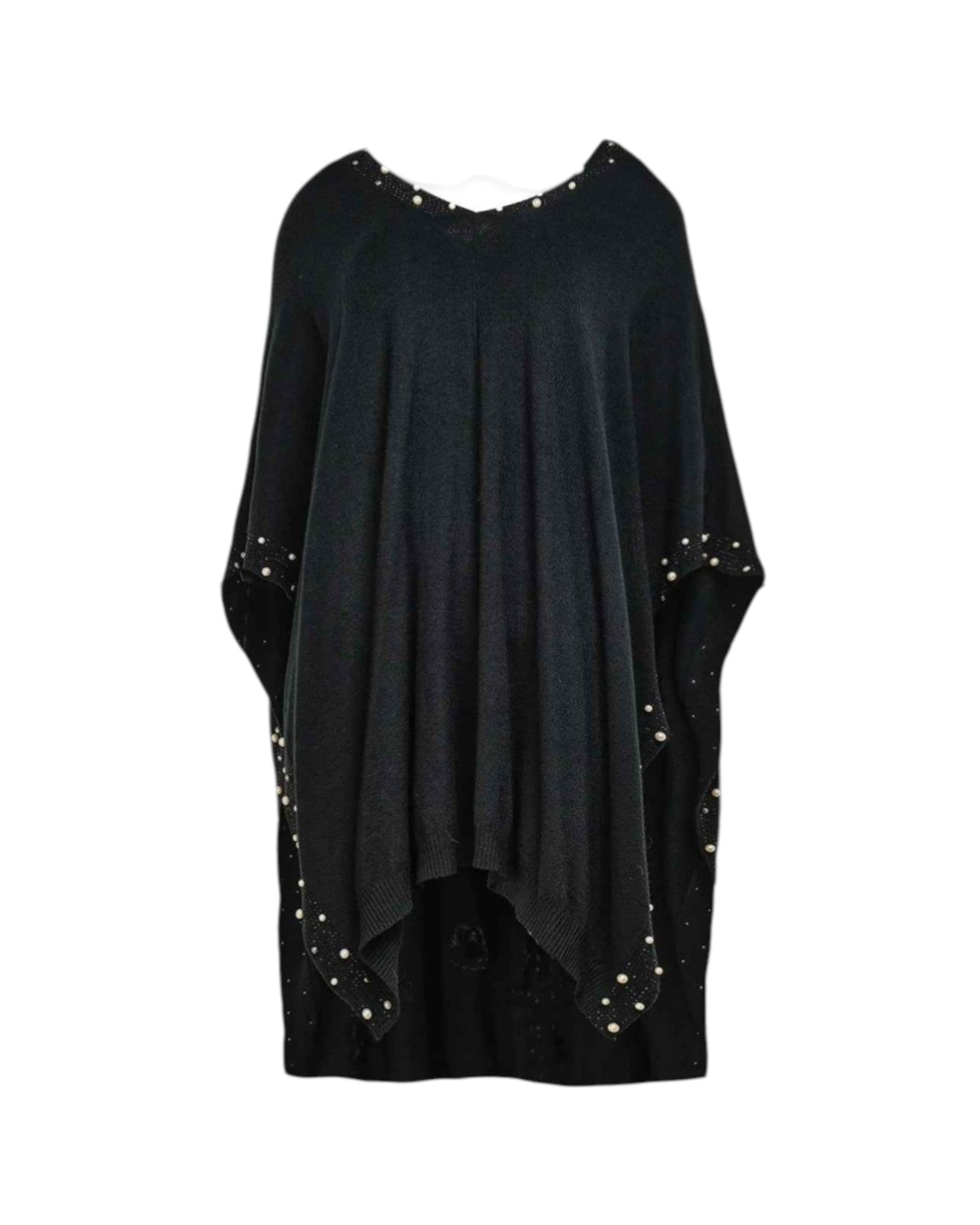 BLACK CAPE WITH PEARL DETAILS