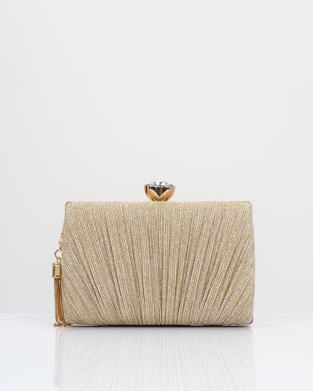 PLEATED METALLIC EVENING CLUTCH