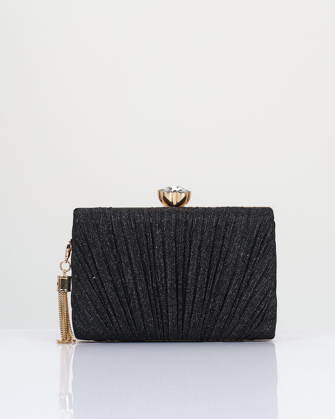 PLEATED METALLIC EVENING CLUTCH