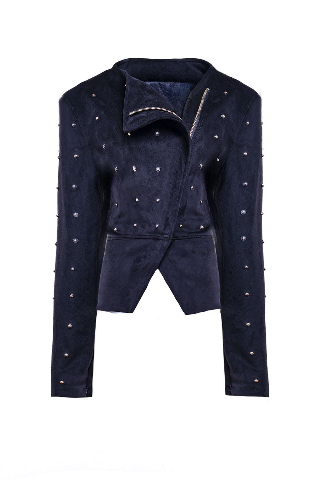 STUDDED SUEDE ASYMMETRICAL JACKET