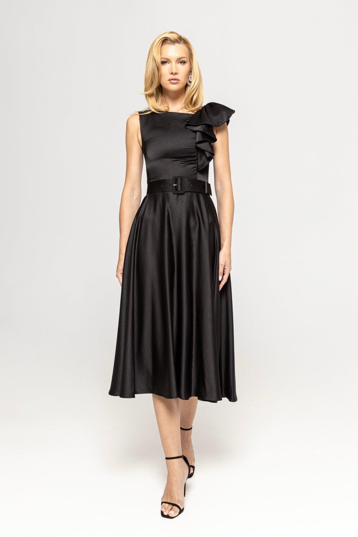 Belted viscose midi dress